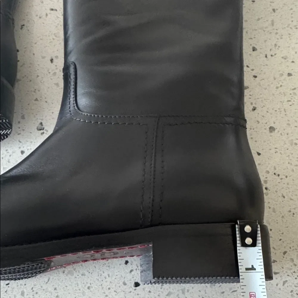 Mara Bini Black Knee-High Leather Boots Gold Buckle Sleek Pull-On Design Size 37